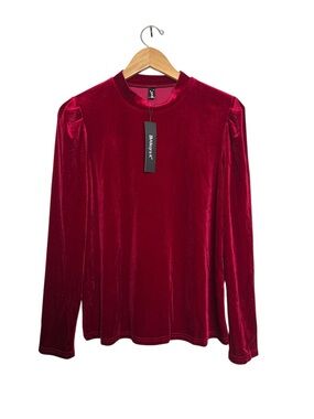 Allegra K NWT Women’s Large Red Velvety Velour Long Sleeve Top